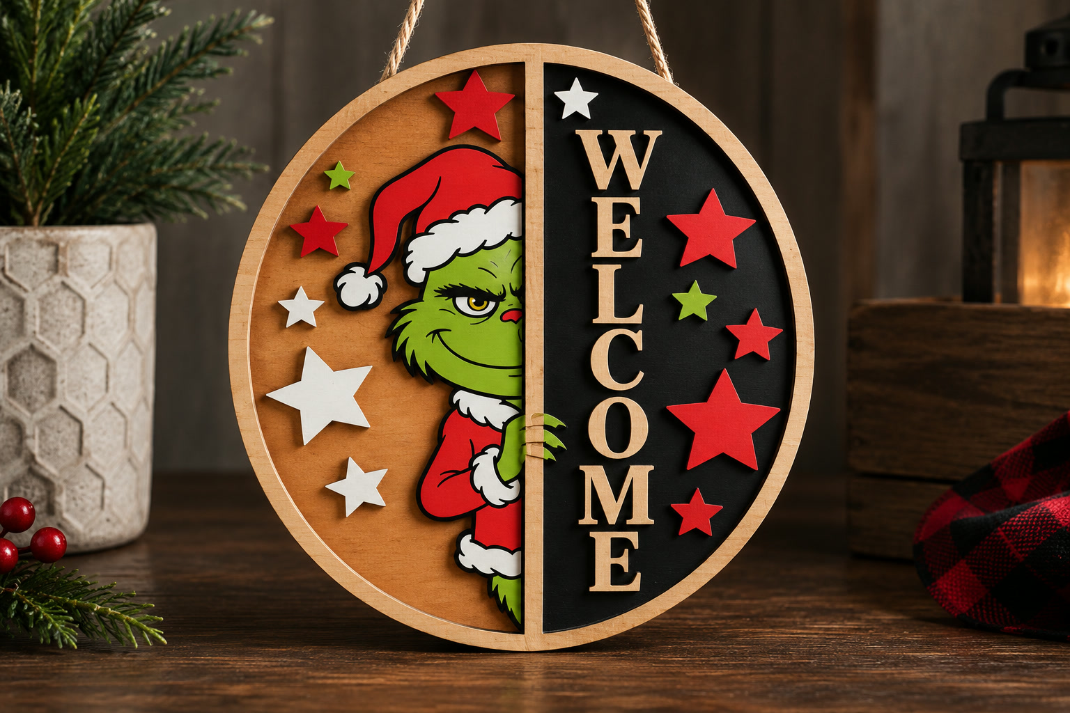 Grinch Welcome Round Sign