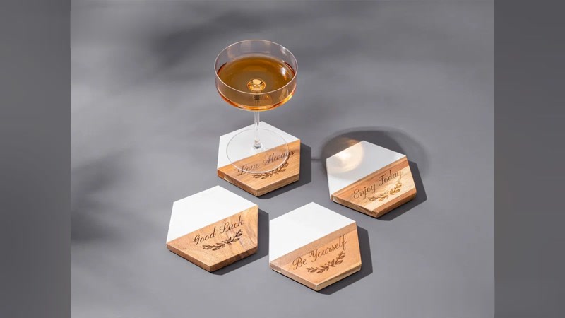 Hexagon Marble Wood Coaster
